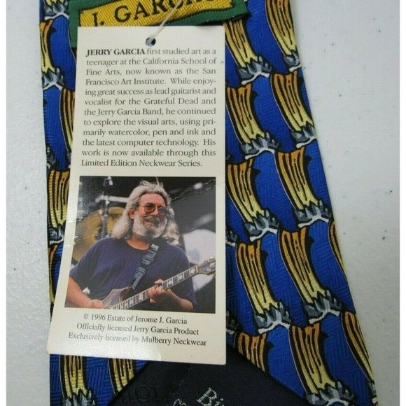 Men's Necktie J Garcia Tie Birdland Blue & Gold 100% Silk - Picture 6 of 6